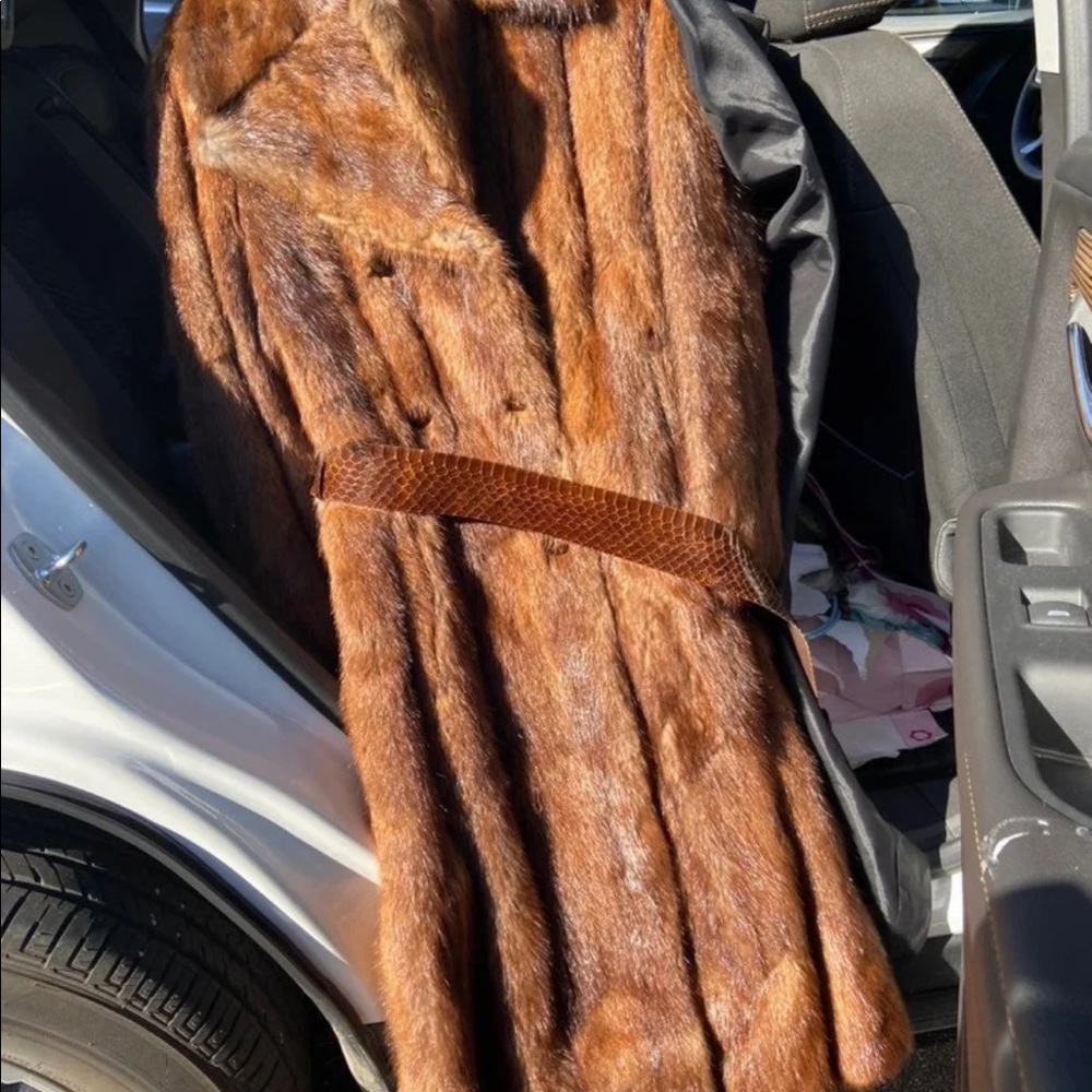 Woman’s Vintage Fur Long Jacket With Python Belt - image 1